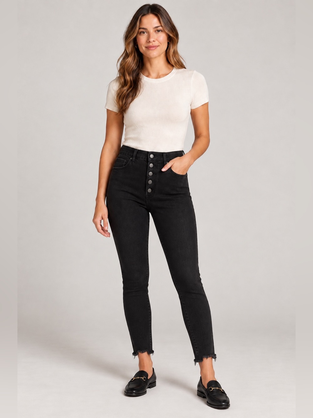 LOFT Black High-Rise Button-Fly Jeans